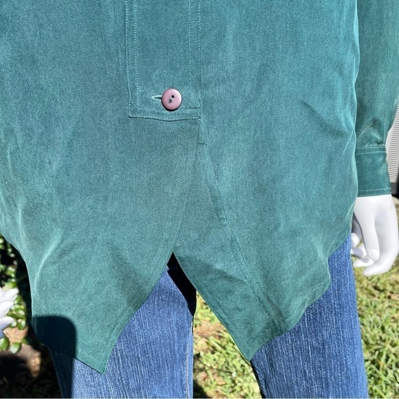 JUST Silk 100% Silk Button Down Forest Green LongSleeve Dress Shirt - Picture 12 of 13